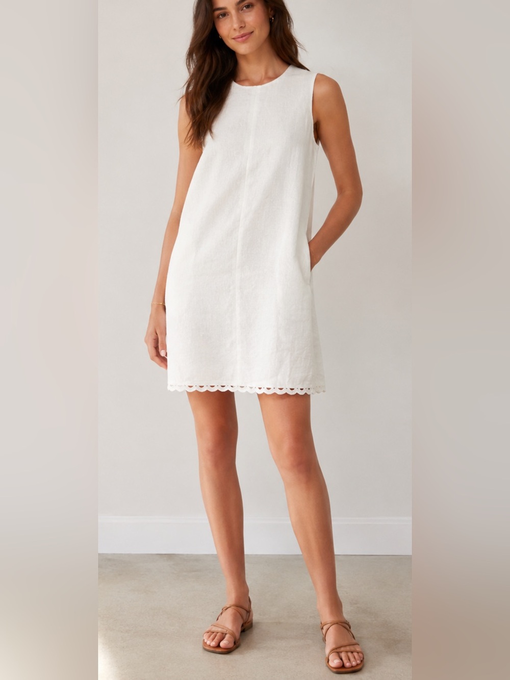 Madewell NWT White Eyelet Hem Sleeveless Mini Shift Dress XS $118